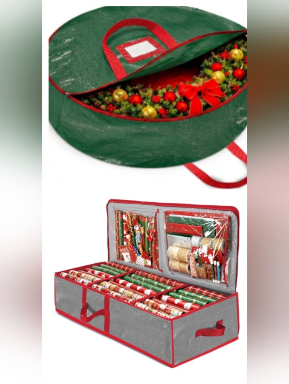 Holiday Gift Wrap Storage Organizer & Wreath Storage Bag NWT